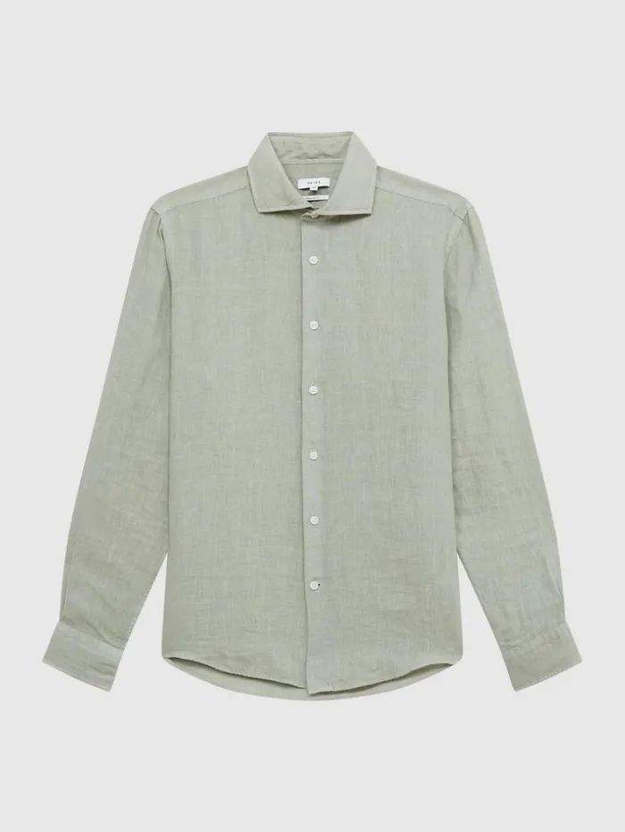 Reiss Shirts Men Linen ButtonThrough Shirt In Sage Reiss Shirts Men Linen ButtonThrough Shirt In Sage