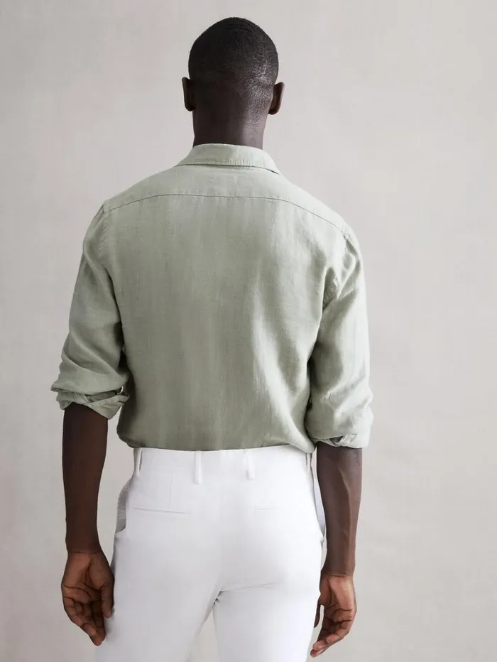 Reiss Shirts Men Linen ButtonThrough Shirt In Sage Reiss Shirts Men Linen ButtonThrough Shirt In Sage