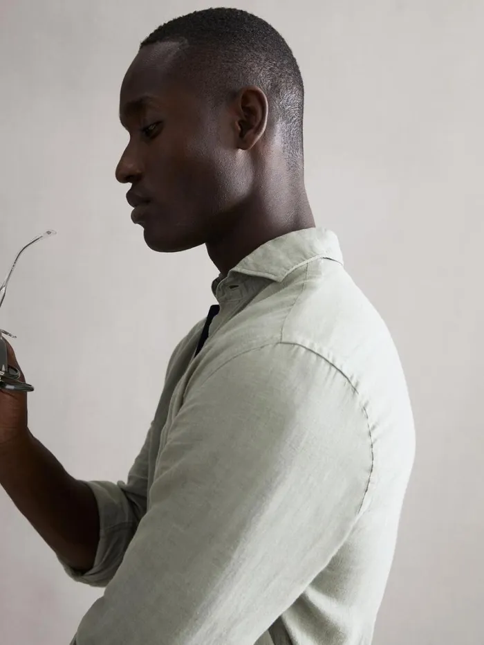 Reiss Shirts Men Linen ButtonThrough Shirt In Sage Reiss Shirts Men Linen ButtonThrough Shirt In Sage