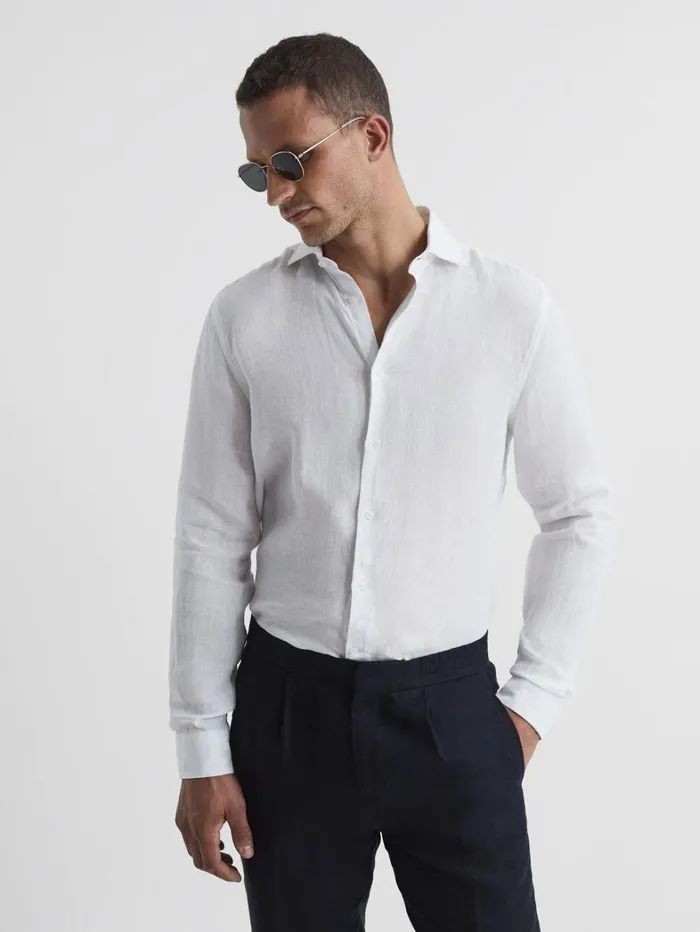 Reiss Shirts Men Linen ButtonThrough Shirt In White Reiss Shirts Men Linen ButtonThrough Shirt In White