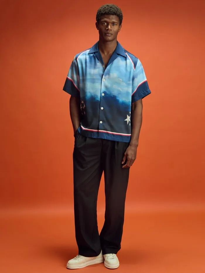 Reiss Shirts Men McLaren F1 Austin Exclusive Cuban Collar Shirt In Blue Multi Reiss Shirts Men McLaren F1 Austin Exclusive Cuban Collar Shirt In Blue Multi