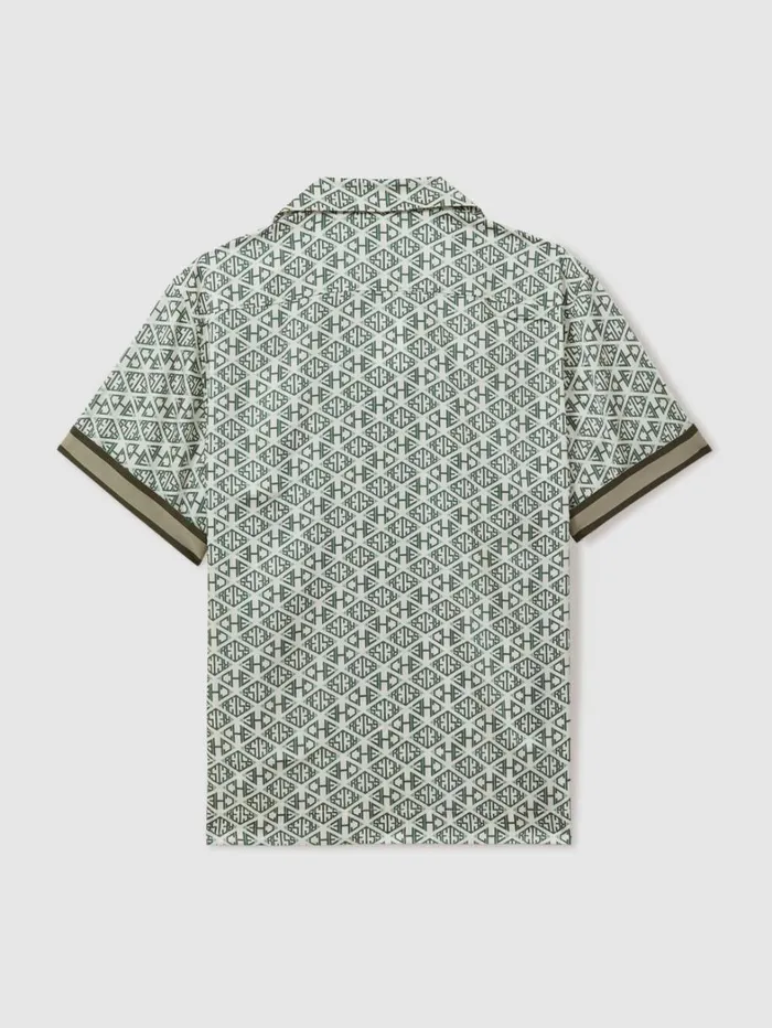 Reiss Shirts Men Reiss Ch Monogram Print Cuff Detail Cuban Collar Shirt In IvorySage Reiss Shirts Men Reiss Ch Monogram Print Cuff Detail Cuban Collar Shirt In IvorySage