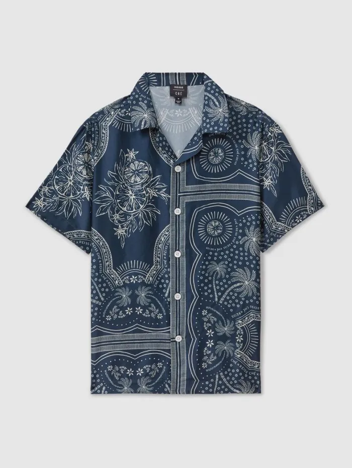 Reiss Shirts Men Reiss Ch Printed Cuban Collar Shirt In NavyWhite Reiss Shirts Men Reiss Ch Printed Cuban Collar Shirt In NavyWhite