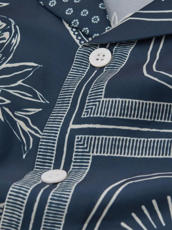 Reiss Shirts Men Reiss Ch Printed Cuban Collar Shirt In NavyWhite Reiss Shirts Men Reiss Ch Printed Cuban Collar Shirt In NavyWhite