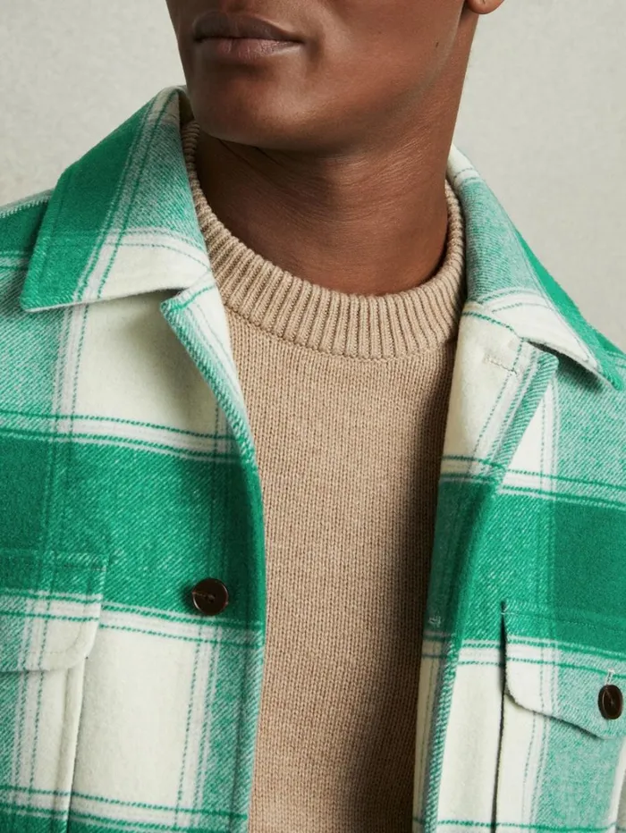 Reiss Shirts Men Wool Blend Checked Overshirt In Green Reiss Shirts Men Wool Blend Checked Overshirt In Green