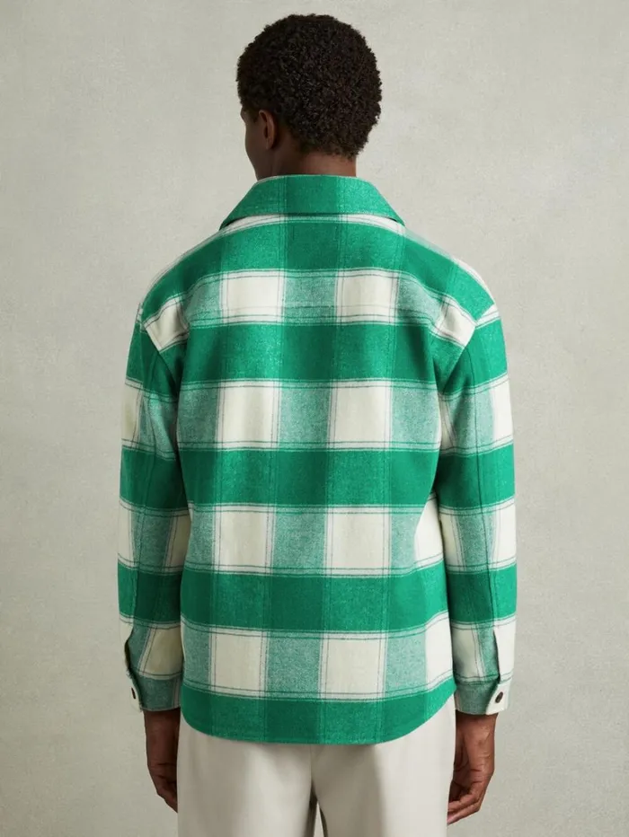 Reiss Shirts Men Wool Blend Checked Overshirt In Green Reiss Shirts Men Wool Blend Checked Overshirt In Green