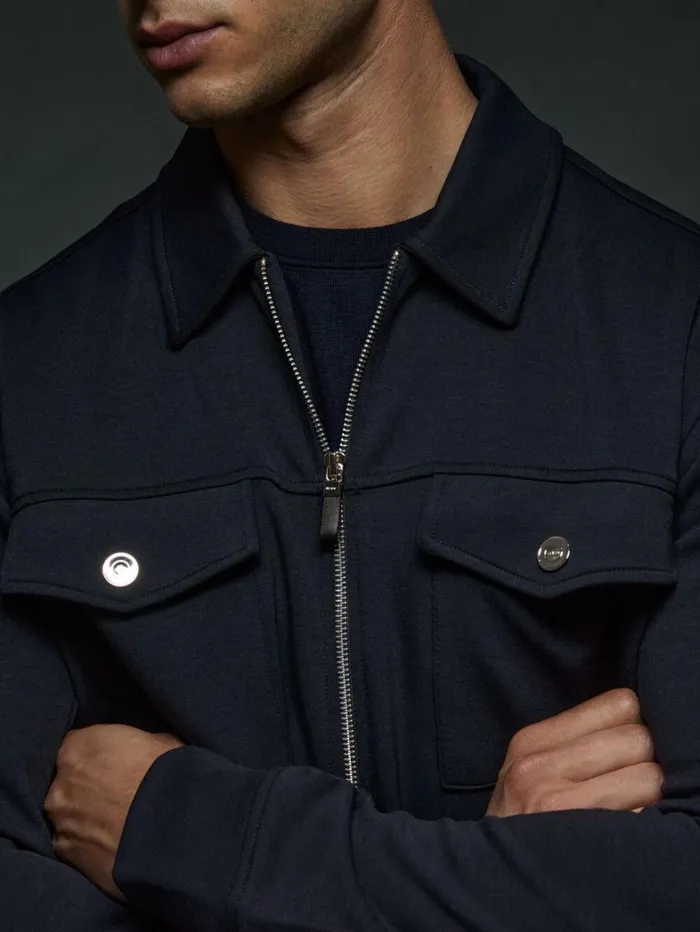 Reiss Shirts Men Zipped InterlockJersey Overshirt In Navy Blue Reiss Shirts Men Zipped InterlockJersey Overshirt In Navy Blue