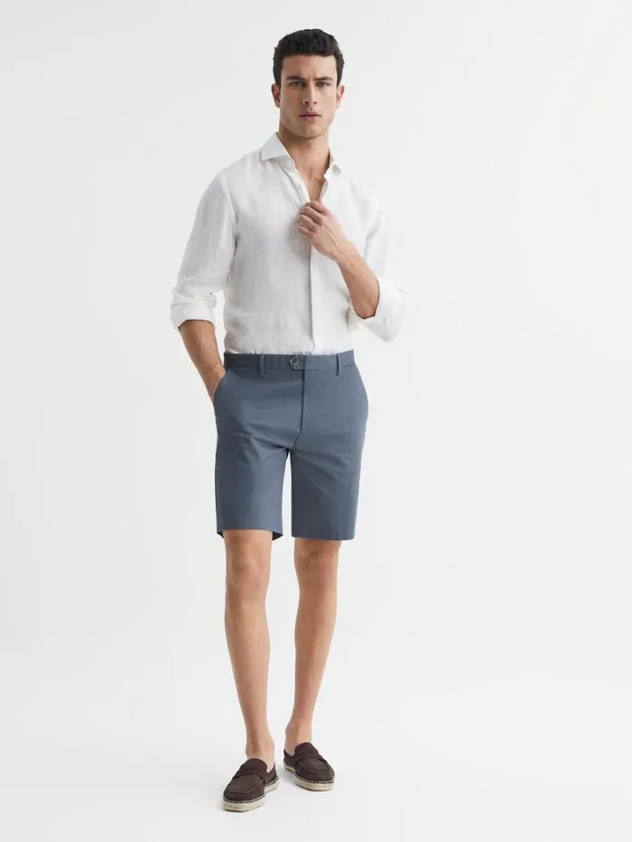 Reiss Shorts Men Modern Fit Cotton Blend Chino Shorts In Airforce Blue Reiss Shorts Men Modern Fit Cotton Blend Chino Shorts In Airforce Blue