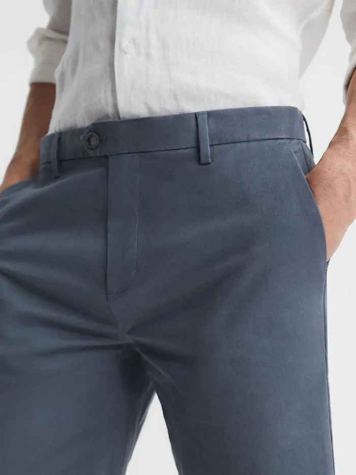 Reiss Shorts Men Modern Fit Cotton Blend Chino Shorts In Airforce Blue Reiss Shorts Men Modern Fit Cotton Blend Chino Shorts In Airforce Blue