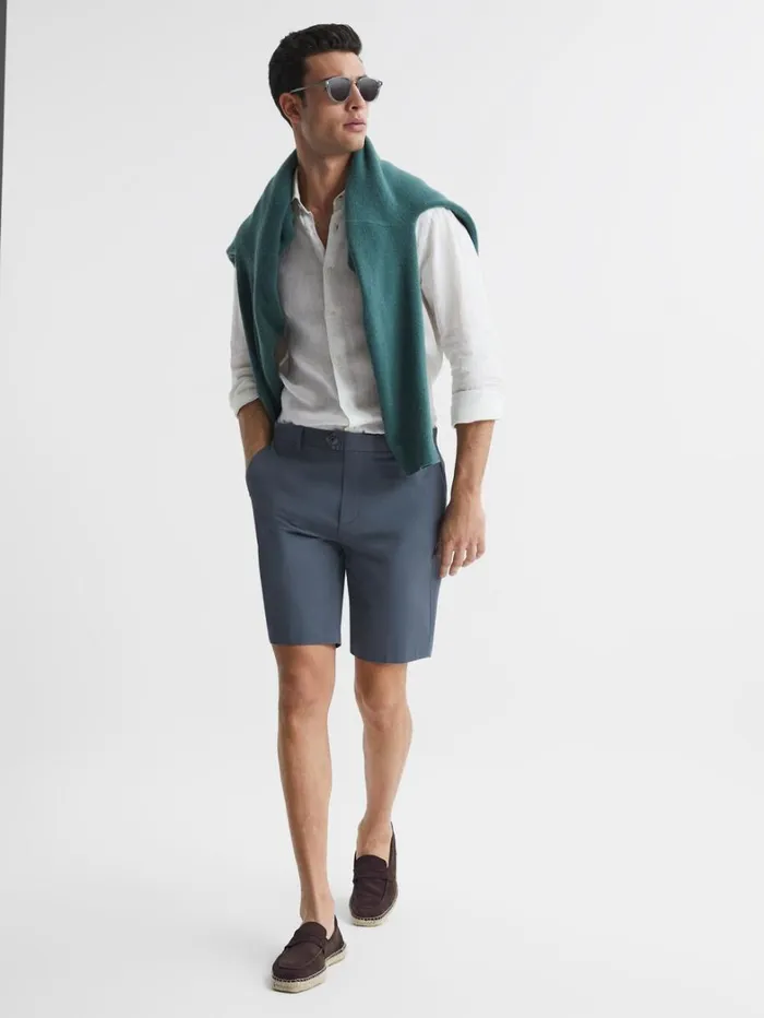 Reiss Shorts Men Modern Fit Cotton Blend Chino Shorts In Airforce Blue Reiss Shorts Men Modern Fit Cotton Blend Chino Shorts In Airforce Blue