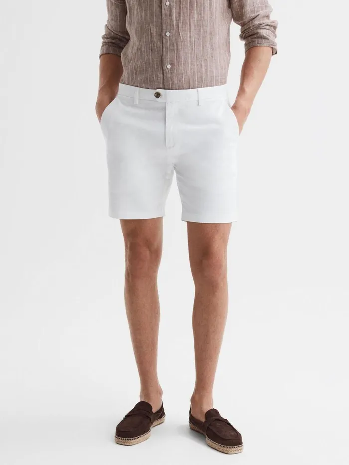 Reiss Shorts Men Short Length Casual Chino Shorts In White Reiss Shorts Men Short Length Casual Chino Shorts In White