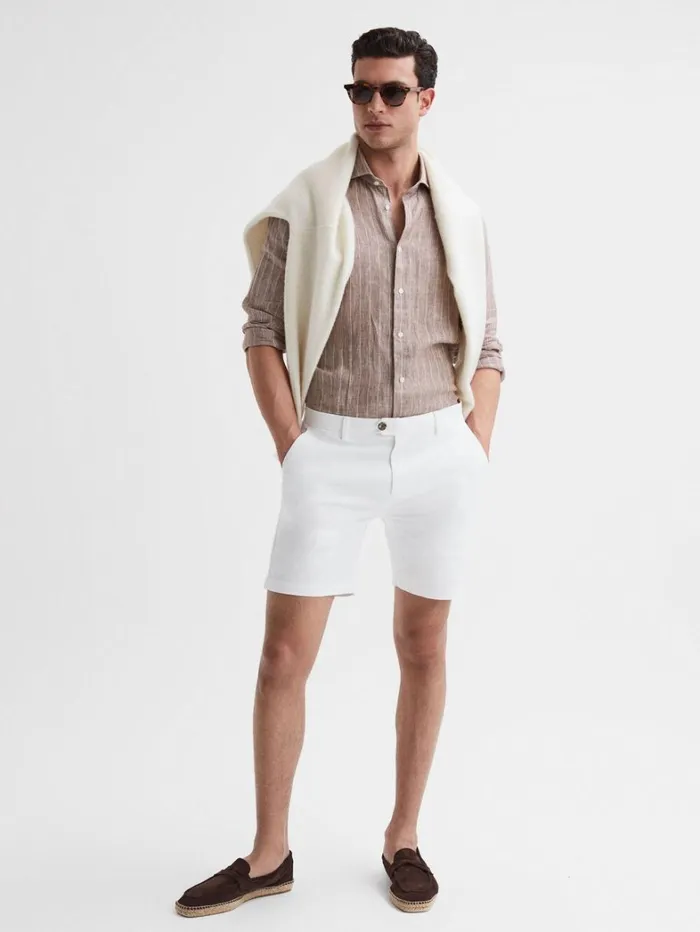Reiss Shorts Men Short Length Casual Chino Shorts In White Reiss Shorts Men Short Length Casual Chino Shorts In White