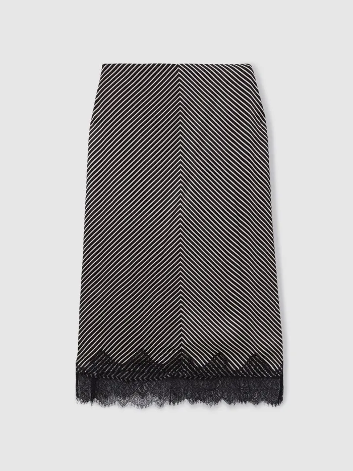 Reiss Skirts Women Ivy BlackIvory Striped Lace Trim Midi Skirt Reiss Skirts Women Ivy BlackIvory Striped Lace Trim Midi Skirt