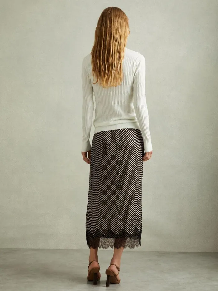 Reiss Skirts Women Ivy BlackIvory Striped Lace Trim Midi Skirt Reiss Skirts Women Ivy BlackIvory Striped Lace Trim Midi Skirt