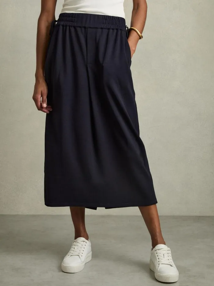 Reiss Skirts Women WoolBlend Ruched Jersey Midi Skirt In Navy Reiss Skirts Women WoolBlend Ruched Jersey Midi Skirt In Navy