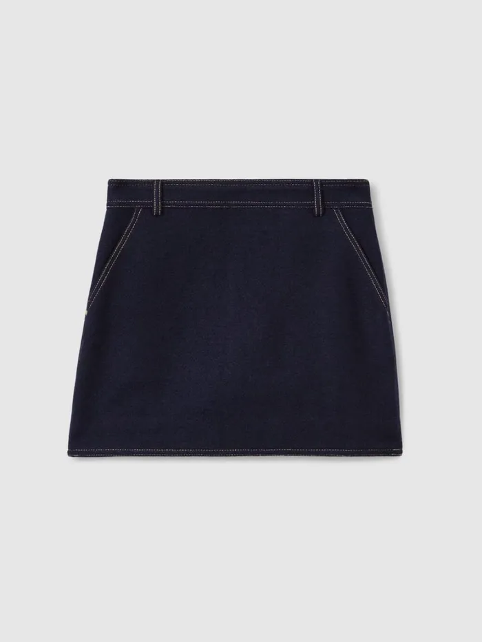 Reiss Skirts Women WoolBlend Topstitched Mini Skirt In Navy Reiss Skirts Women WoolBlend Topstitched Mini Skirt In Navy
