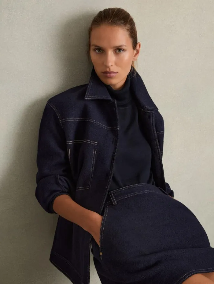 Reiss Skirts Women WoolBlend Topstitched Mini Skirt In Navy Reiss Skirts Women WoolBlend Topstitched Mini Skirt In Navy