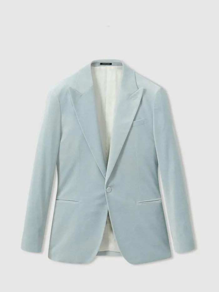 Reiss Suits and Tailoring Men CottonBlend Velvet Blazer In Ice Blue Reiss Suits and Tailoring Men CottonBlend Velvet Blazer In Ice Blue