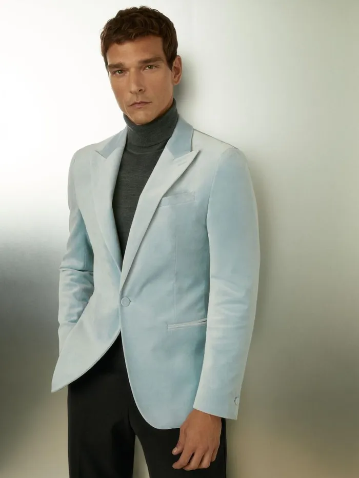 Reiss Suits and Tailoring Men CottonBlend Velvet Blazer In Ice Blue Reiss Suits and Tailoring Men CottonBlend Velvet Blazer In Ice Blue