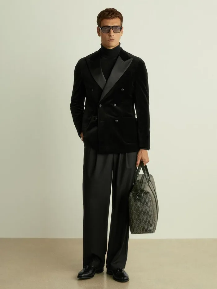 Reiss Suits and Tailoring Men Cotton Blend Velvet Tuxedo Jacket In Black