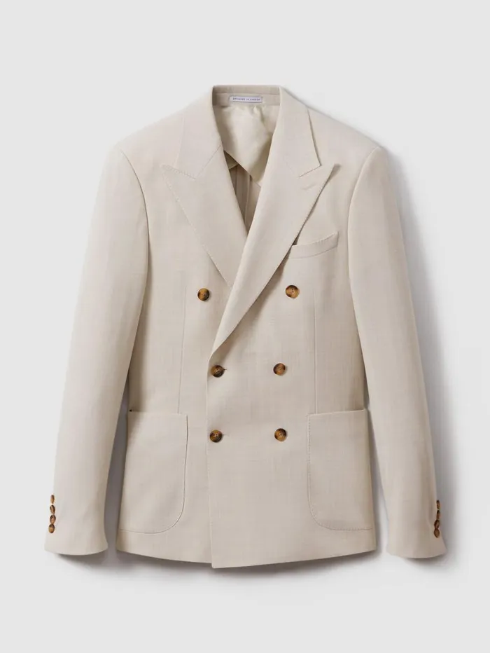 Reiss Suits and Tailoring Men Slim Fit Double Breasted Blazer In Stone Reiss Suits and Tailoring Men Slim Fit Double Breasted Blazer In Stone