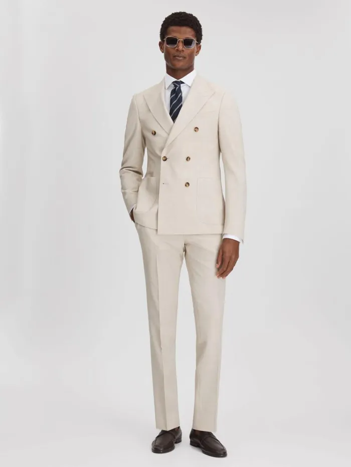 Reiss Suits and Tailoring Men Slim Fit Double Breasted Blazer In Stone Reiss Suits and Tailoring Men Slim Fit Double Breasted Blazer In Stone