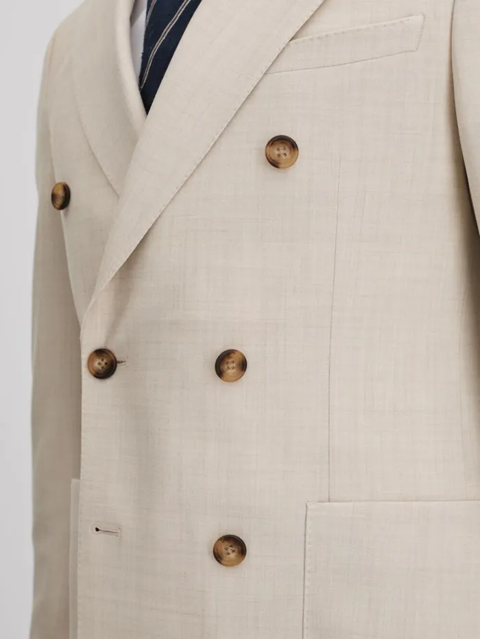 Reiss Suits and Tailoring Men Slim Fit Double Breasted Blazer In Stone Reiss Suits and Tailoring Men Slim Fit Double Breasted Blazer In Stone