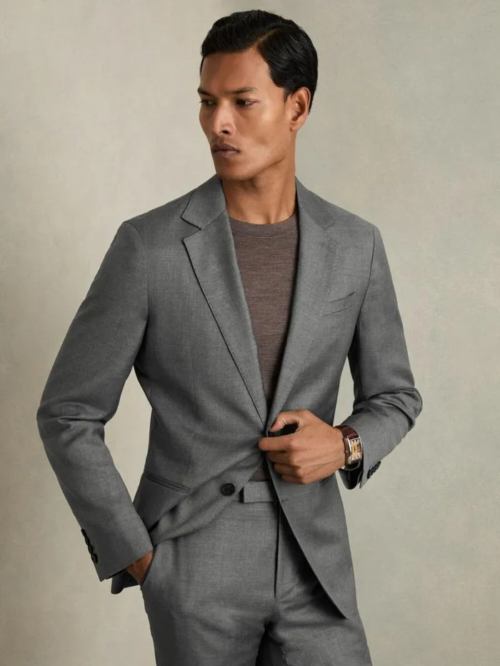 Reiss Suits and Tailoring Men SlimFit SingleBreasted Wool Suit Blazer In Grey Reiss Suits and Tailoring Men SlimFit SingleBreasted Wool Suit Blazer In Grey
