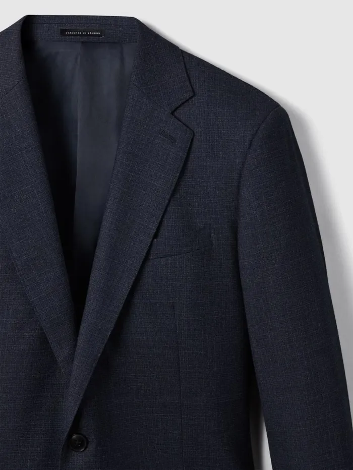 Reiss Suits and Tailoring Men Slim Fit Wool Textured Single Breasted Blazer In Navy Reiss Suits and Tailoring Men Slim Fit Wool Textured Single Breasted Blazer In Navy