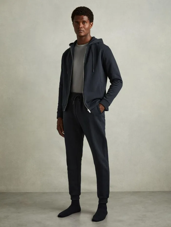 Reiss Sweats Hoodies and Joggers Men CottonBlend FleecebackJersey Zipped Hoodie In Navy Reiss Sweats Hoodies and Joggers Men CottonBlend FleecebackJersey Zipped Hoodie In Navy
