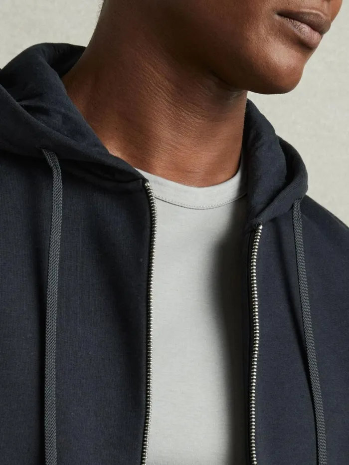 Reiss Sweats Hoodies and Joggers Men CottonBlend FleecebackJersey Zipped Hoodie In Navy Reiss Sweats Hoodies and Joggers Men CottonBlend FleecebackJersey Zipped Hoodie In Navy