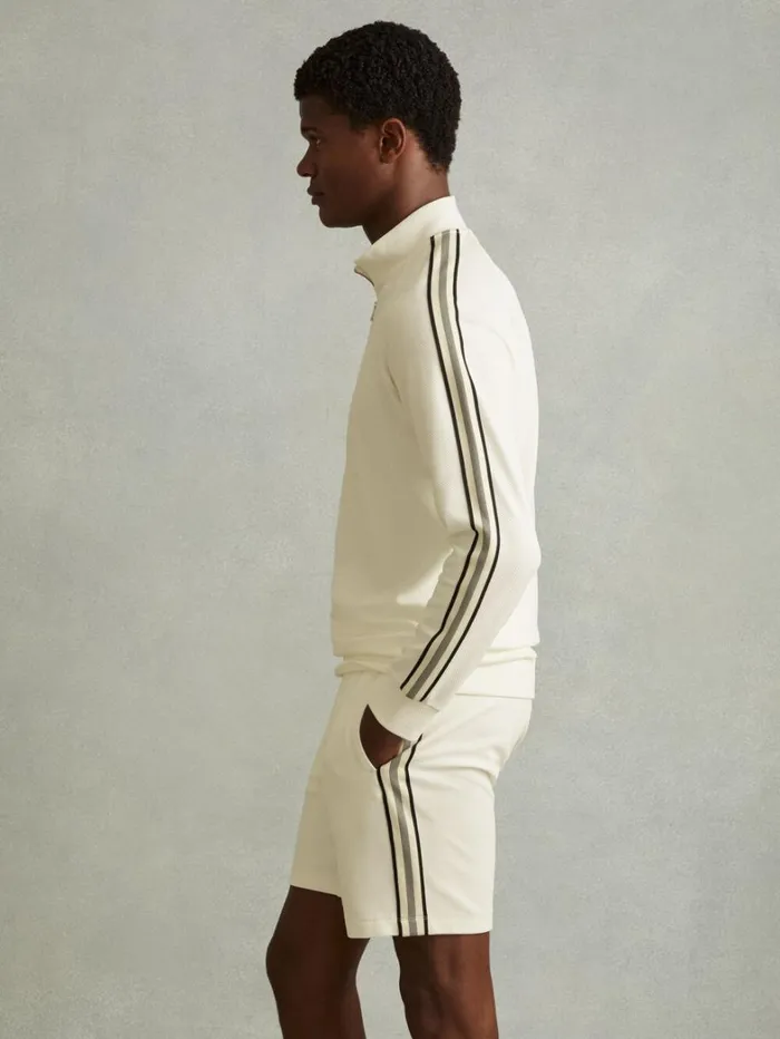 Reiss Sweats Hoodies and Joggers Men Textured Stripe Quarter Zip Funnel Neck Sweatshirt In Off White Reiss Sweats Hoodies and Joggers Men Textured Stripe Quarter Zip Funnel Neck Sweatshirt In Off White