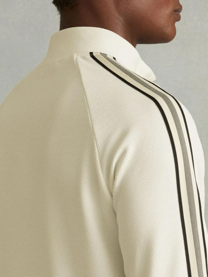 Reiss Sweats Hoodies and Joggers Men Textured Stripe Quarter Zip Funnel Neck Sweatshirt In Off White Reiss Sweats Hoodies and Joggers Men Textured Stripe Quarter Zip Funnel Neck Sweatshirt In Off White
