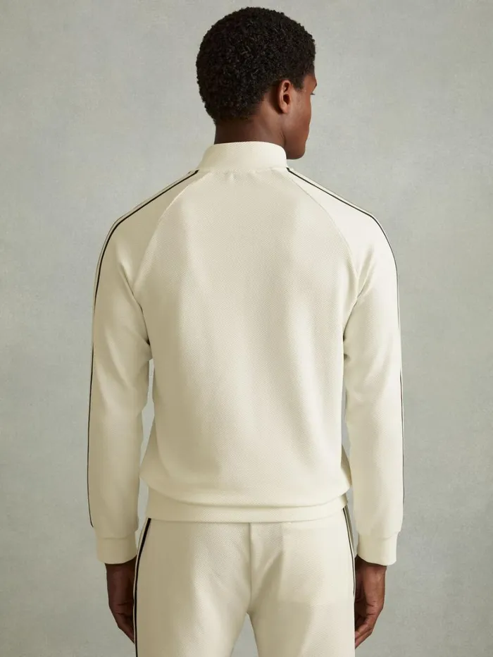 Reiss Sweats Hoodies and Joggers Men Textured Stripe Quarter Zip Funnel Neck Sweatshirt In Off White Reiss Sweats Hoodies and Joggers Men Textured Stripe Quarter Zip Funnel Neck Sweatshirt In Off White