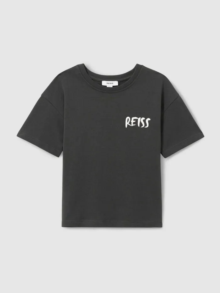 Reiss TShirts Children 100 Cotton LogoPrint CrewNeck TShirt In Washed Black Reiss TShirts Children 100 Cotton LogoPrint CrewNeck TShirt In Washed Black