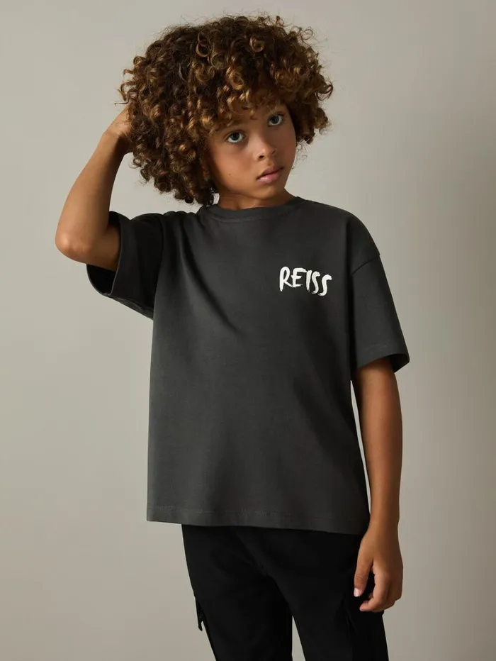 Reiss TShirts Children 100 Cotton LogoPrint CrewNeck TShirt In Washed Black Reiss TShirts Children 100 Cotton LogoPrint CrewNeck TShirt In Washed Black