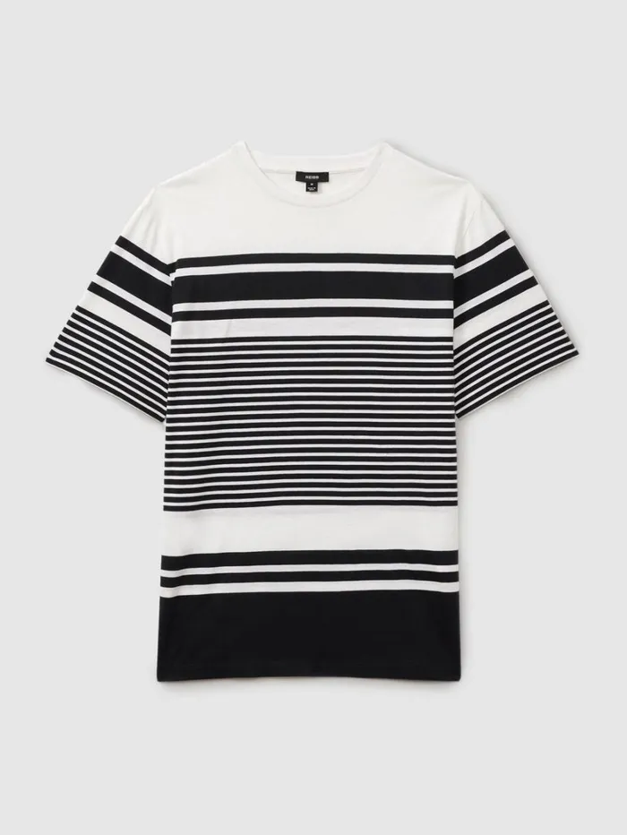 Reiss TShirts Men Mercerised Cotton Striped Crew Neck TShirt In WhiteNavy Reiss TShirts Men Mercerised Cotton Striped Crew Neck TShirt In WhiteNavy