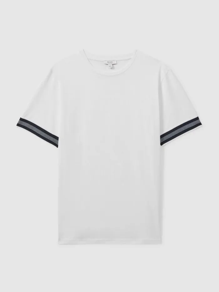Reiss TShirts Men Mercerised Cotton Striped TShirt In White Reiss TShirts Men Mercerised Cotton Striped TShirt In White
