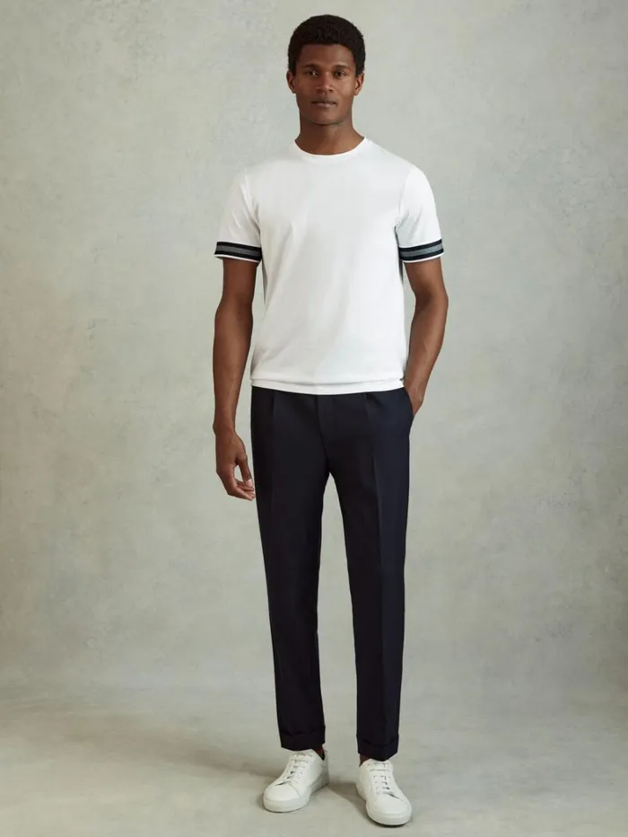 Reiss TShirts Men Mercerised Cotton Striped TShirt In White Reiss TShirts Men Mercerised Cotton Striped TShirt In White