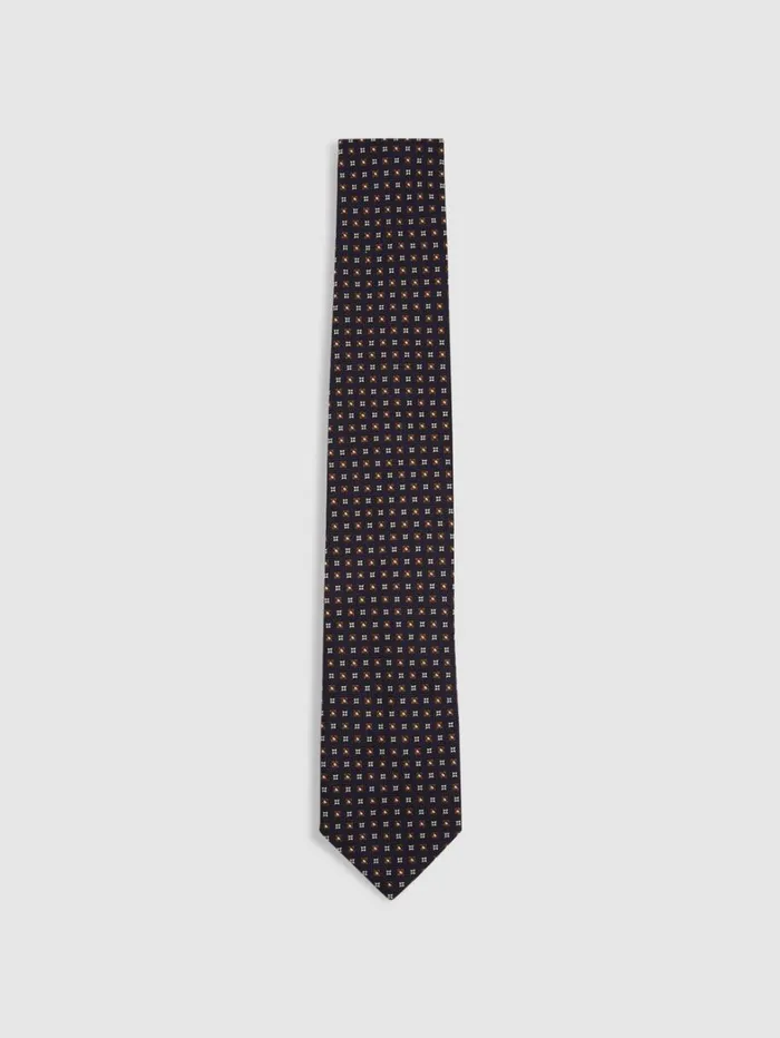 Reiss Ties and Pocket Squares Men Silk Blend Foulard Floral Tie In NavyTobacco