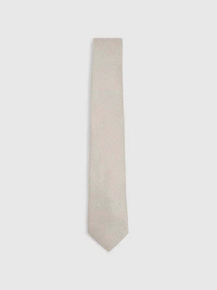 Reiss Ties and Pocket Squares Men Textured Silk Blend Tie In Soft Champagne