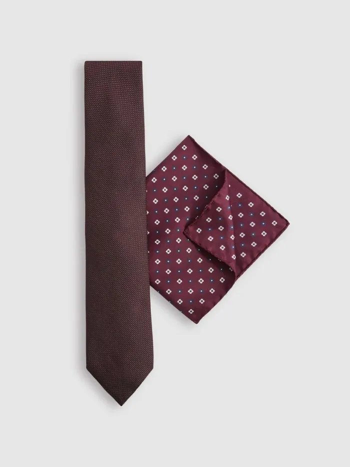 Reiss Ties and Pocket Squares Men Tie And Pocket Square Gift Set In Bordeaux