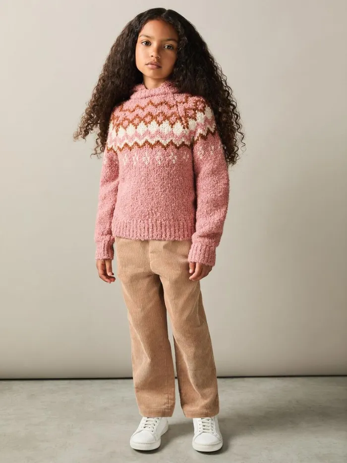 Reiss Tops and TShirts Children 1314 Yrs CottonWool Fairisle Hoodie In Mink Reiss Tops and TShirts Children 1314 Yrs CottonWool Fairisle Hoodie In Mink