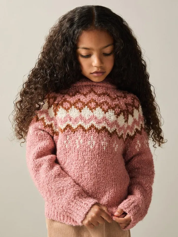 Reiss Tops and TShirts Children 1314 Yrs CottonWool Fairisle Hoodie In Mink Reiss Tops and TShirts Children 1314 Yrs CottonWool Fairisle Hoodie In Mink