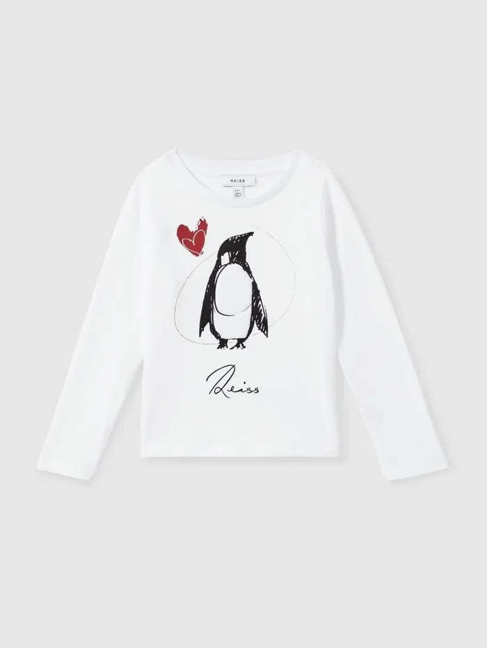 Reiss Tops and TShirts Children 49 Yrs Cotton PenguinPrint Logo TShirt In Ivory Reiss Tops and TShirts Children 49 Yrs Cotton PenguinPrint Logo TShirt In Ivory