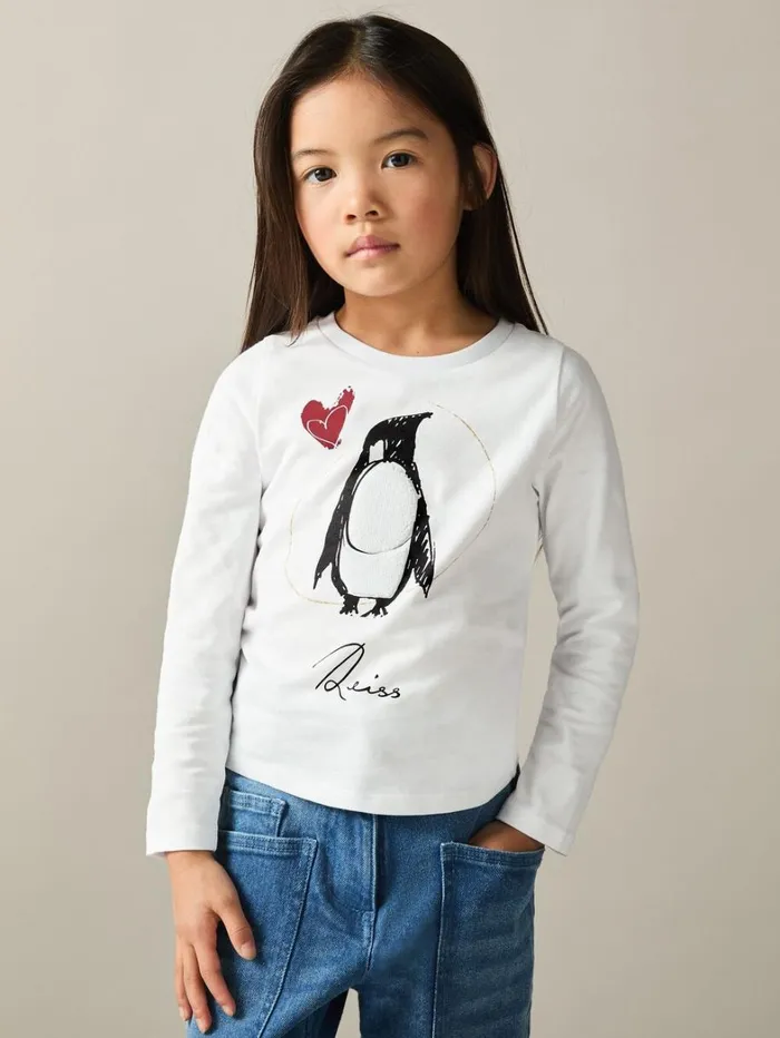 Reiss Tops and TShirts Children 49 Yrs Cotton PenguinPrint Logo TShirt In Ivory Reiss Tops and TShirts Children 49 Yrs Cotton PenguinPrint Logo TShirt In Ivory