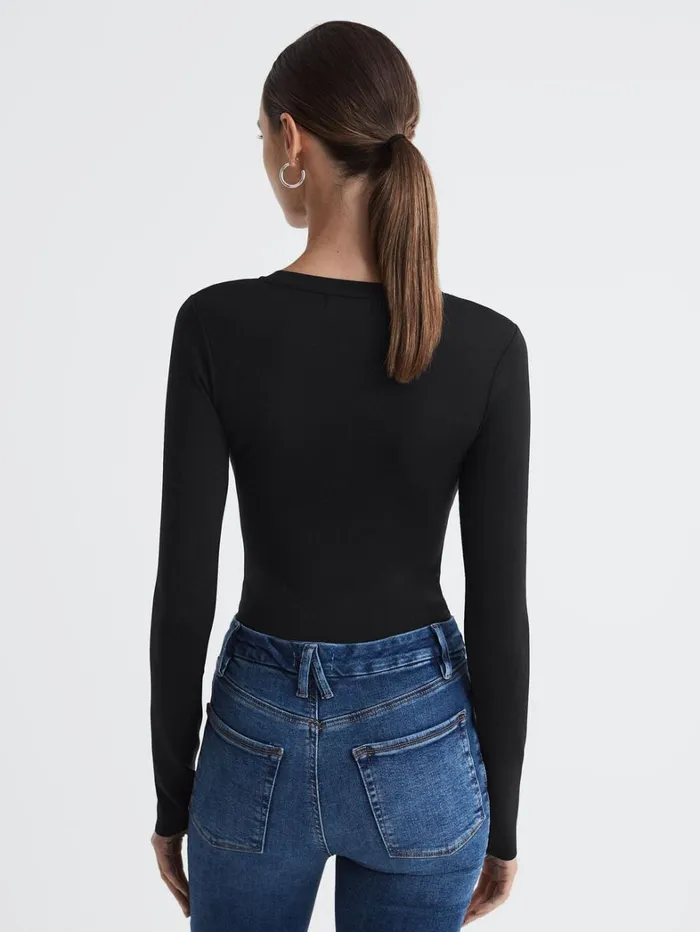 Reiss Tops Women Good American Crew Neck Thong Bodysuit In Black Reiss Tops Women Good American Crew Neck Thong Bodysuit In Black