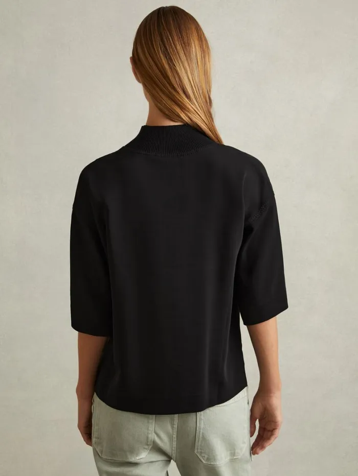 Reiss Tops Women Oversized Rib Neck TShirt In Black Reiss Tops Women Oversized Rib Neck TShirt In Black