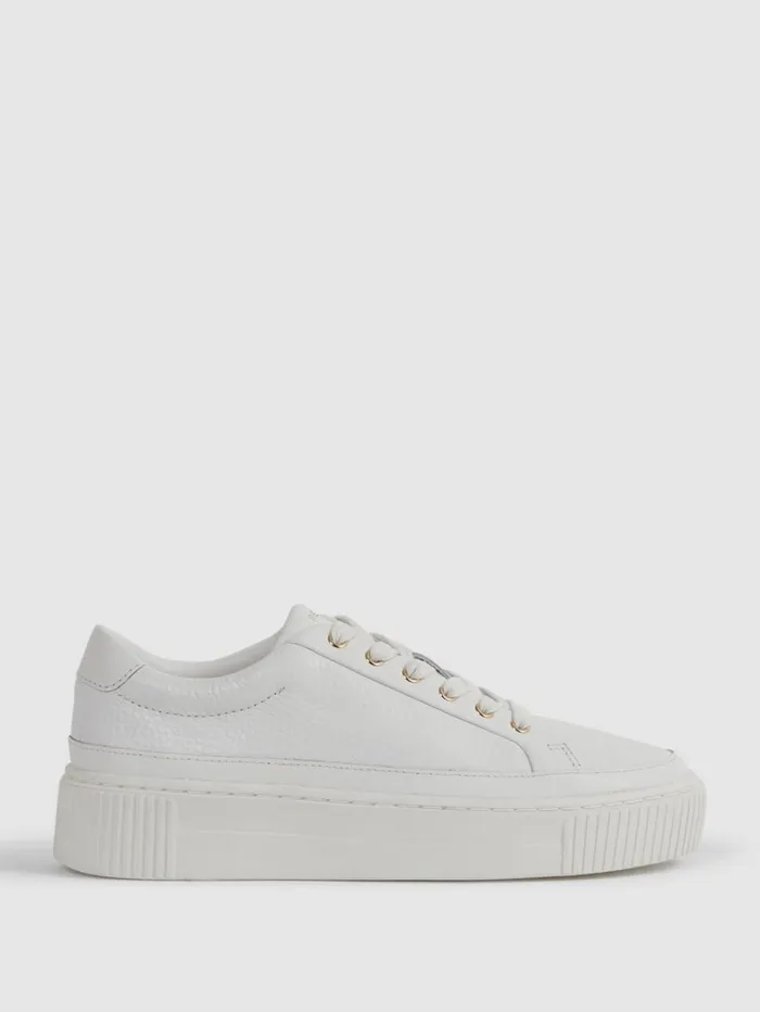 Reiss Trainers Women Grained Leather Platform Trainers In White