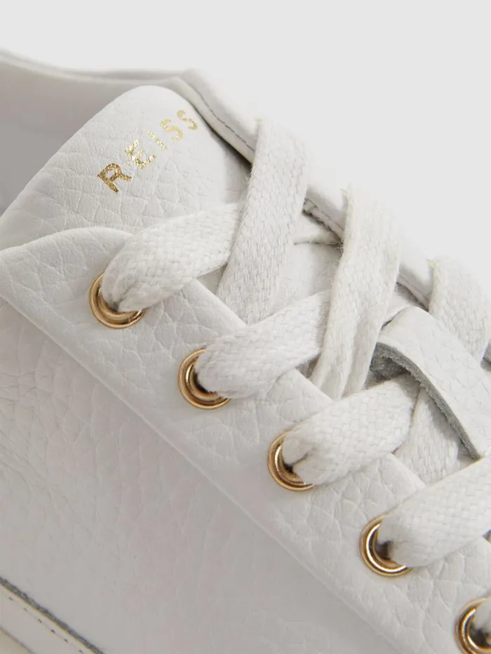 Reiss Trainers Women Grained Leather Platform Trainers In White Reiss Trainers Women Grained Leather Platform Trainers In White